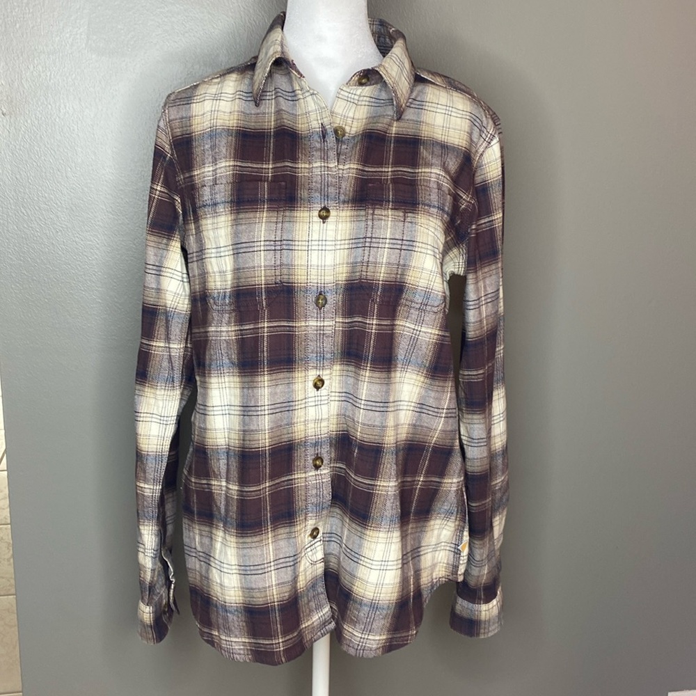 NWOT! Carhartt Women's Ultra soft Flannel Shirt Plaid Long Sleeve - Size 4/6